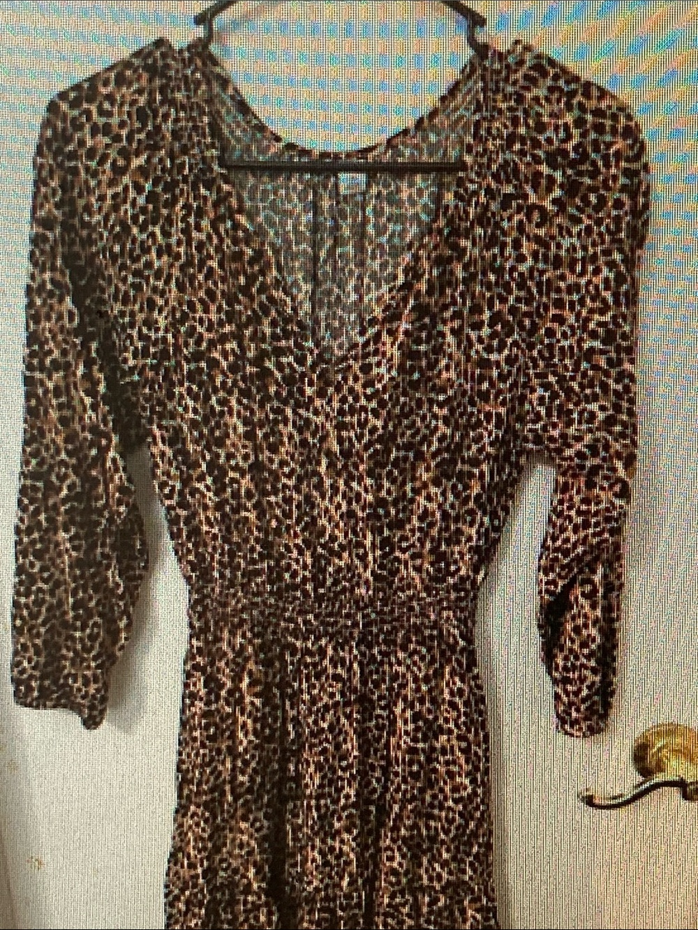Leopard Print Long Sleeve Midi Dress - Brown